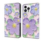 For iPhone 16 Pro Max Fresh Painted Leather Phone Case(Oil Painting Purple Flowers) - 1