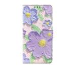 For iPhone 16 Pro Max Fresh Painted Leather Phone Case(Oil Painting Purple Flowers) - 2