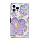 For iPhone 16 Pro Max Fresh Painted Leather Phone Case(Oil Painting Purple Flowers) - 3