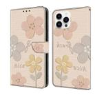 For iPhone 16 Pro Max Fresh Painted Leather Phone Case(Beige Flowers) - 1