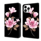 For iPhone 16 Pro Max Fresh Painted Leather Phone Case(Black Flowers) - 1