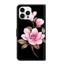 For iPhone 16 Pro Max Fresh Painted Leather Phone Case(Black Flowers) - 3