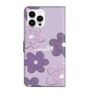 For iPhone 16 Pro Fresh Painted Leather Phone Case(Dark Purple Flowers) - 3