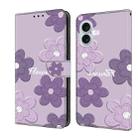 For iPhone 16 Plus Fresh Painted Leather Phone Case(Dark Purple Flowers) - 1