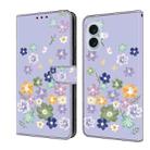 For iPhone 16 Plus Fresh Painted Leather Phone Case(Purple Floral) - 1