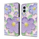 For iPhone 16 Plus Fresh Painted Leather Phone Case(Oil Painting Purple Flowers) - 1