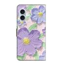 For iPhone 16 Plus Fresh Painted Leather Phone Case(Oil Painting Purple Flowers) - 3