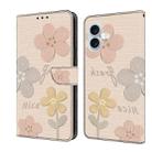 For iPhone 16 Plus Fresh Painted Leather Phone Case(Beige Flowers) - 1