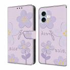 For iPhone 16 Plus Fresh Painted Leather Phone Case(Small Lilac Flowers) - 1