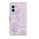 For iPhone 16 Plus Fresh Painted Leather Phone Case(Small Lilac Flowers) - 3