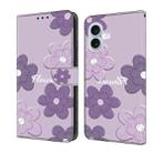For iPhone 16 Fresh Painted Leather Phone Case(Dark Purple Flowers) - 1