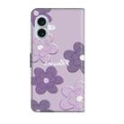 For iPhone 16 Fresh Painted Leather Phone Case(Dark Purple Flowers) - 3