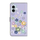 For iPhone 16 Fresh Painted Leather Phone Case(Purple Floral) - 3