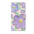 For iPhone 16 Fresh Painted Leather Phone Case(Oil Painting Purple Flowers) - 2