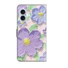 For iPhone 16 Fresh Painted Leather Phone Case(Oil Painting Purple Flowers) - 3