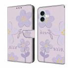 For iPhone 16 Fresh Painted Leather Phone Case(Small Lilac Flowers) - 1