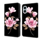 For iPhone 16 Fresh Painted Leather Phone Case(Black Flowers) - 1