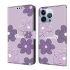 For iPhone 15 Pro Max Fresh Painted Leather Phone Case(Dark Purple Flowers) - 1