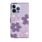 For iPhone 15 Pro Max Fresh Painted Leather Phone Case(Dark Purple Flowers) - 3