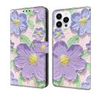 For iPhone 15 Pro Max Fresh Painted Leather Phone Case(Oil Painting Purple Flowers) - 1