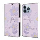 For iPhone 15 Pro Max Fresh Painted Leather Phone Case(Small Lilac Flowers) - 1