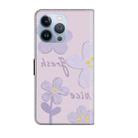 For iPhone 15 Pro Max Fresh Painted Leather Phone Case(Small Lilac Flowers) - 3