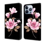 For iPhone 15 Pro Max Fresh Painted Leather Phone Case(Black Flowers) - 1