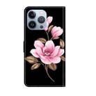 For iPhone 15 Pro Max Fresh Painted Leather Phone Case(Black Flowers) - 3