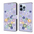 For iPhone 15 Pro Fresh Painted Leather Phone Case(Purple Floral) - 1