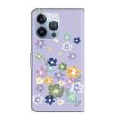 For iPhone 15 Pro Fresh Painted Leather Phone Case(Purple Floral) - 3