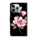 For iPhone 15 Pro Fresh Painted Leather Phone Case(Black Flowers) - 3