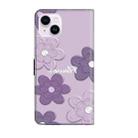 For iPhone 15 Plus Fresh Painted Leather Phone Case(Dark Purple Flowers) - 3