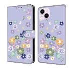 For iPhone 15 Plus Fresh Painted Leather Phone Case(Purple Floral) - 1