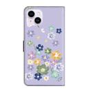 For iPhone 15 Plus Fresh Painted Leather Phone Case(Purple Floral) - 3