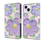 For iPhone 15 Plus Fresh Painted Leather Phone Case(Oil Painting Purple Flowers) - 1