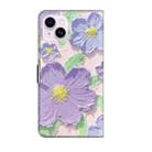 For iPhone 15 Plus Fresh Painted Leather Phone Case(Oil Painting Purple Flowers) - 3