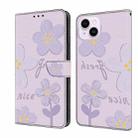 For iPhone 15 Plus Fresh Painted Leather Phone Case(Small Lilac Flowers) - 1