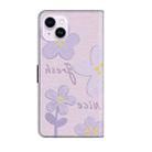 For iPhone 15 Plus Fresh Painted Leather Phone Case(Small Lilac Flowers) - 3