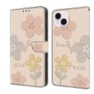 For iPhone 15 Fresh Painted Leather Phone Case(Beige Flowers) - 1