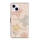 For iPhone 15 Fresh Painted Leather Phone Case(Beige Flowers) - 3