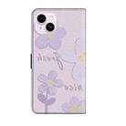 For iPhone 15 Fresh Painted Leather Phone Case(Small Lilac Flowers) - 3