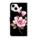 For iPhone 15 Fresh Painted Leather Phone Case(Black Flowers) - 3