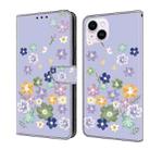 For iPhone 14 Plus Fresh Painted Leather Phone Case(Purple Floral) - 1