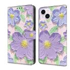 For iPhone 14 Plus Fresh Painted Leather Phone Case(Oil Painting Purple Flowers) - 1