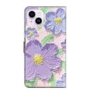 For iPhone 14 Plus Fresh Painted Leather Phone Case(Oil Painting Purple Flowers) - 3