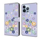 For iPhone 14 Pro Fresh Painted Leather Phone Case(Purple Floral) - 1