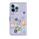 For iPhone 14 Pro Fresh Painted Leather Phone Case(Purple Floral) - 3