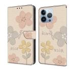 For iPhone 14 Pro Fresh Painted Leather Phone Case(Beige Flowers) - 1