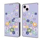 For iPhone 13 mini Fresh Painted Leather Phone Case(Purple Floral) - 1