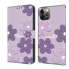 For iPhone 12 / 12 Pro Fresh Painted Leather Phone Case(Dark Purple Flowers) - 1